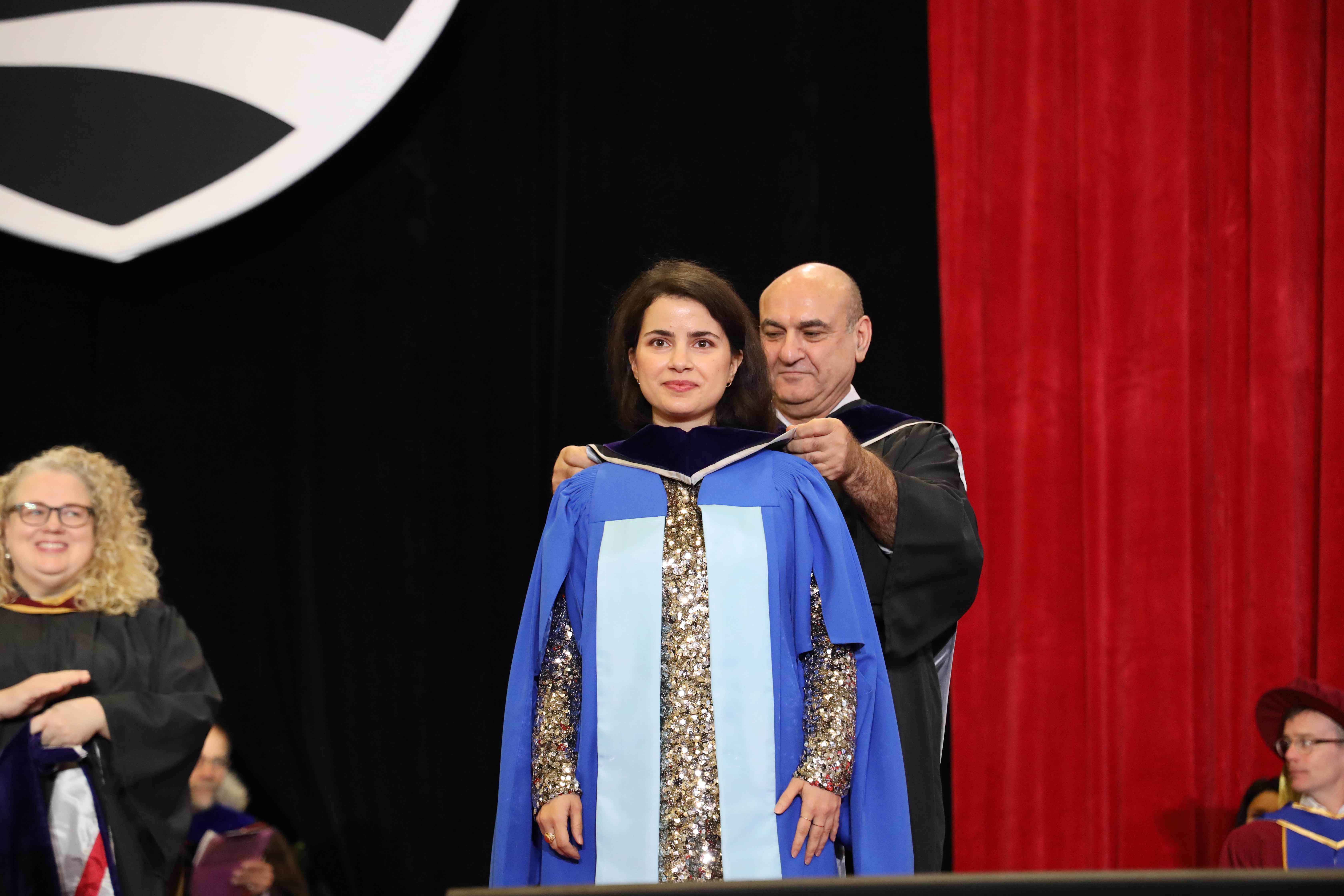 Fateme Hormozzade Ghalati on receiving a Senate Medal